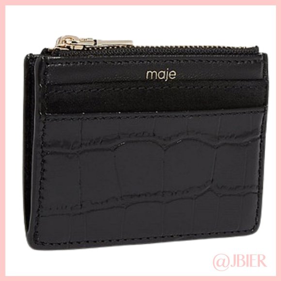 Maje Embossed Crocodile Leather Card Holder - Picture 2 of 4